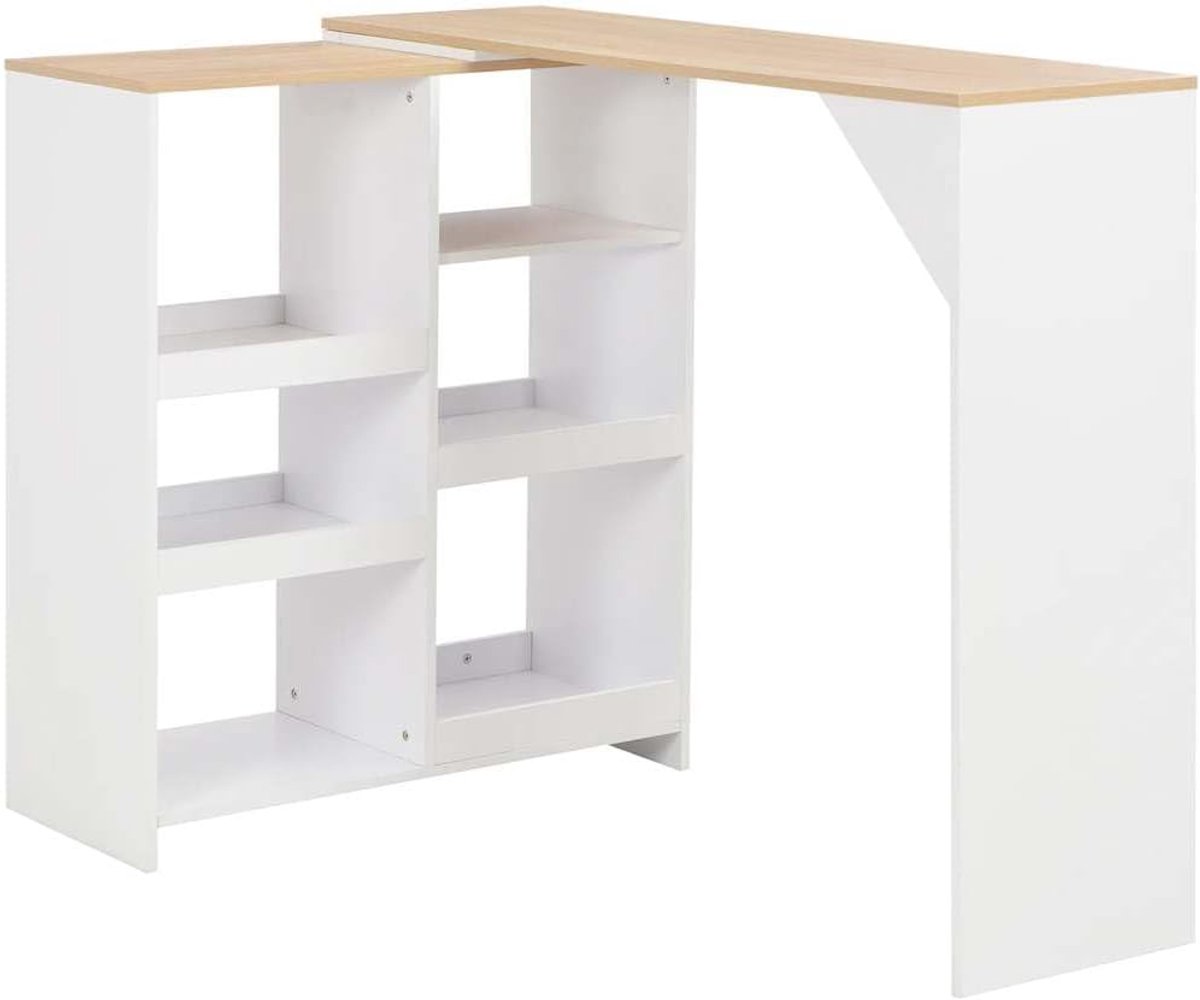 Bewerkt hout Verplaatsbaar schap L vormig frame 138x39x110 cm wit