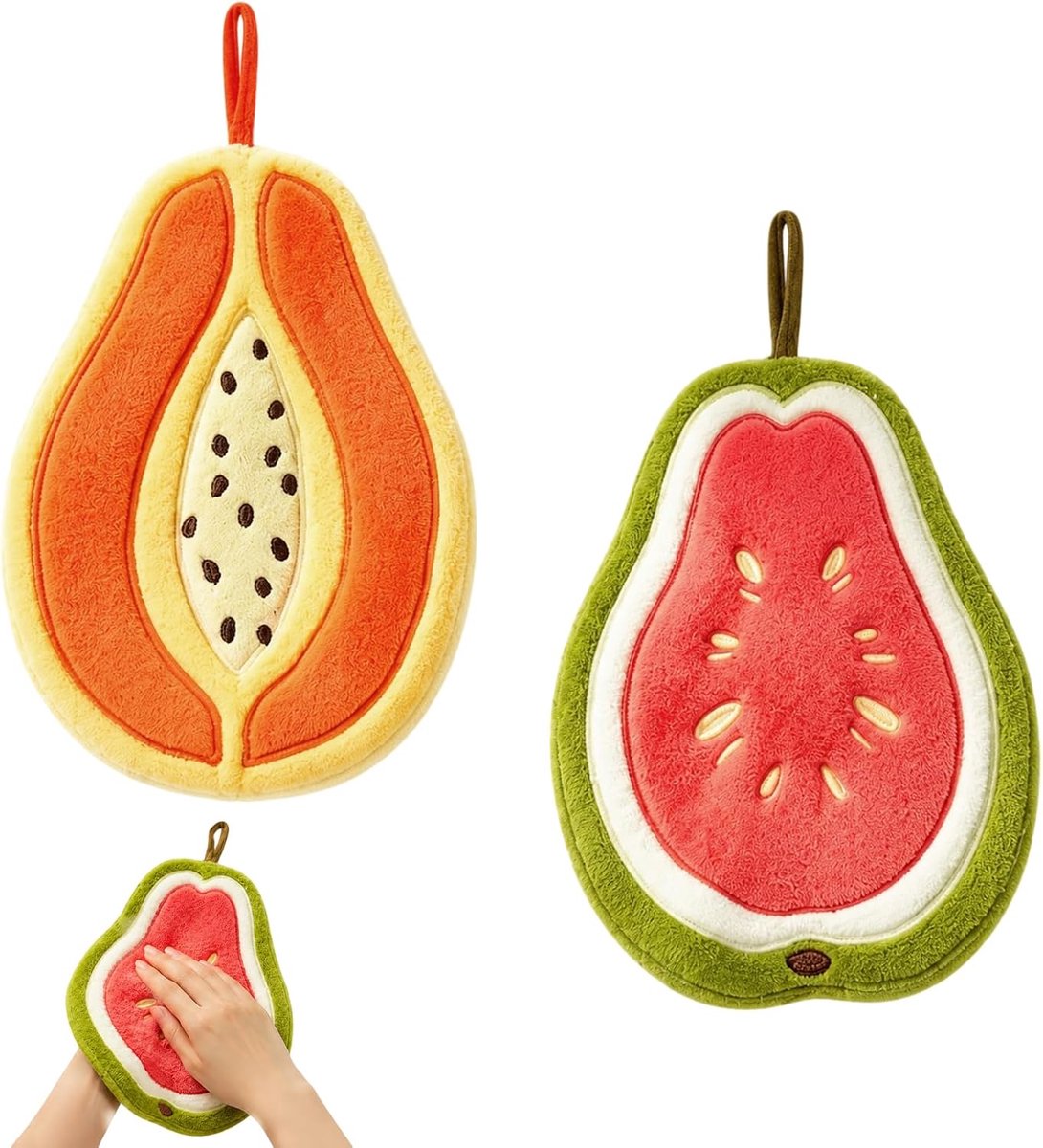 2 stuks keukenhanddoek coralfleece, schattig fruitontwerp keukendoeken om op te hangen, absorberende zachte vaatdoeken voor badkamer en keuken