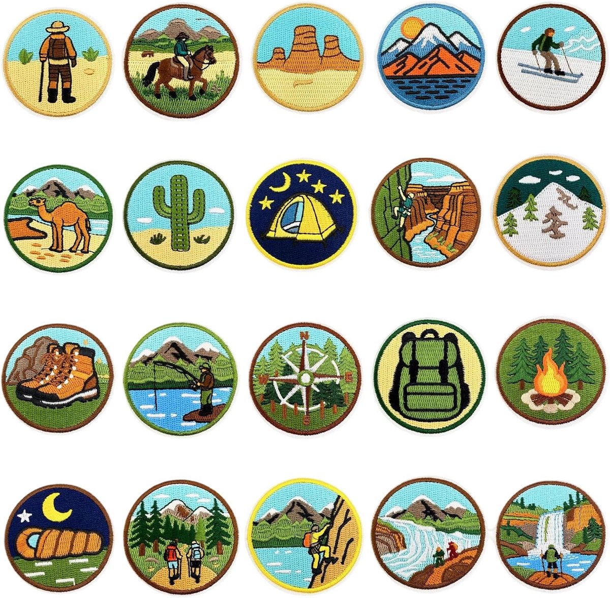 20 Stuks Camping Strijkpatches, Outdoor Opstrijkpleisters, Strijkafbeeldingen voor Kinderen en Volwassenen voor Wandeljacks, Alledaagse Spijkerbroeken en Creatieve DIY Knutselprojecten