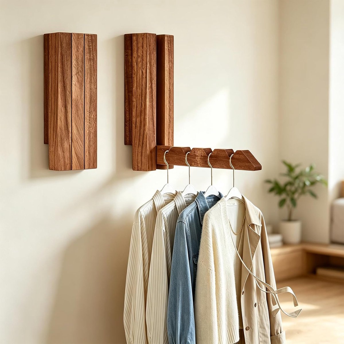 2 stuks kledinghaken muur hout, wandmontage kledingrek met bevestigingsschroeven, ruimtebesparende wandorganizer voor overhemden, tassen, hoeden, sjaals, kledinghaken voor hal, slaapkamer, entree