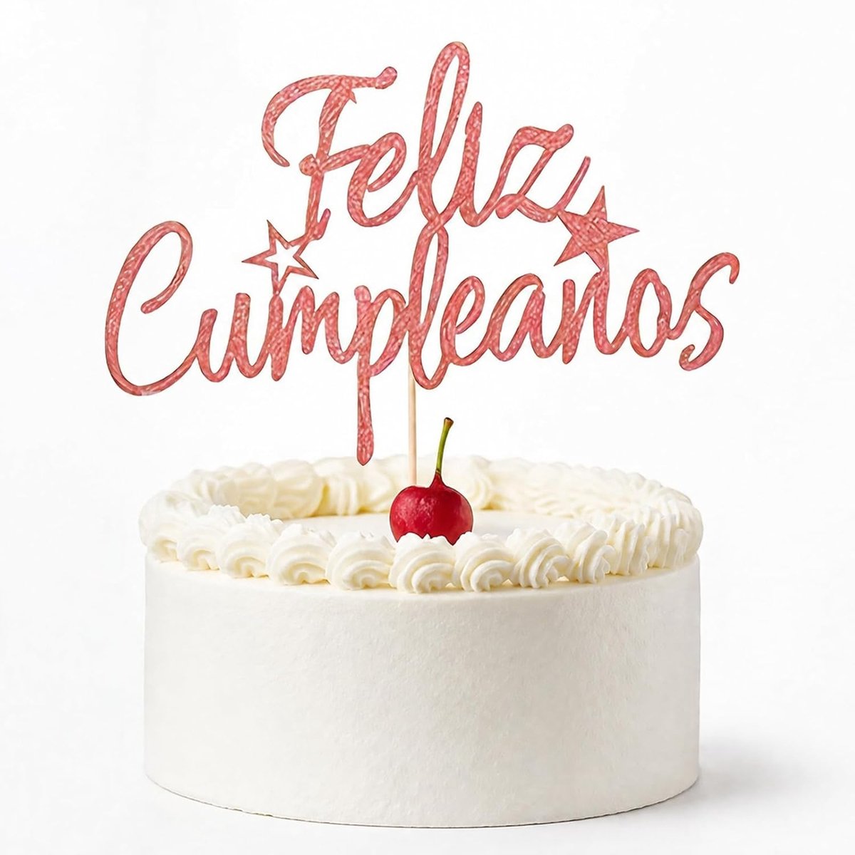 Taarttopper met de tekst "Feliz Cumpleaños", verjaardagsdecoratie voor taart, glanzend decorelement voor desserttafels, verjaardagsfeesten en familiefeesten
