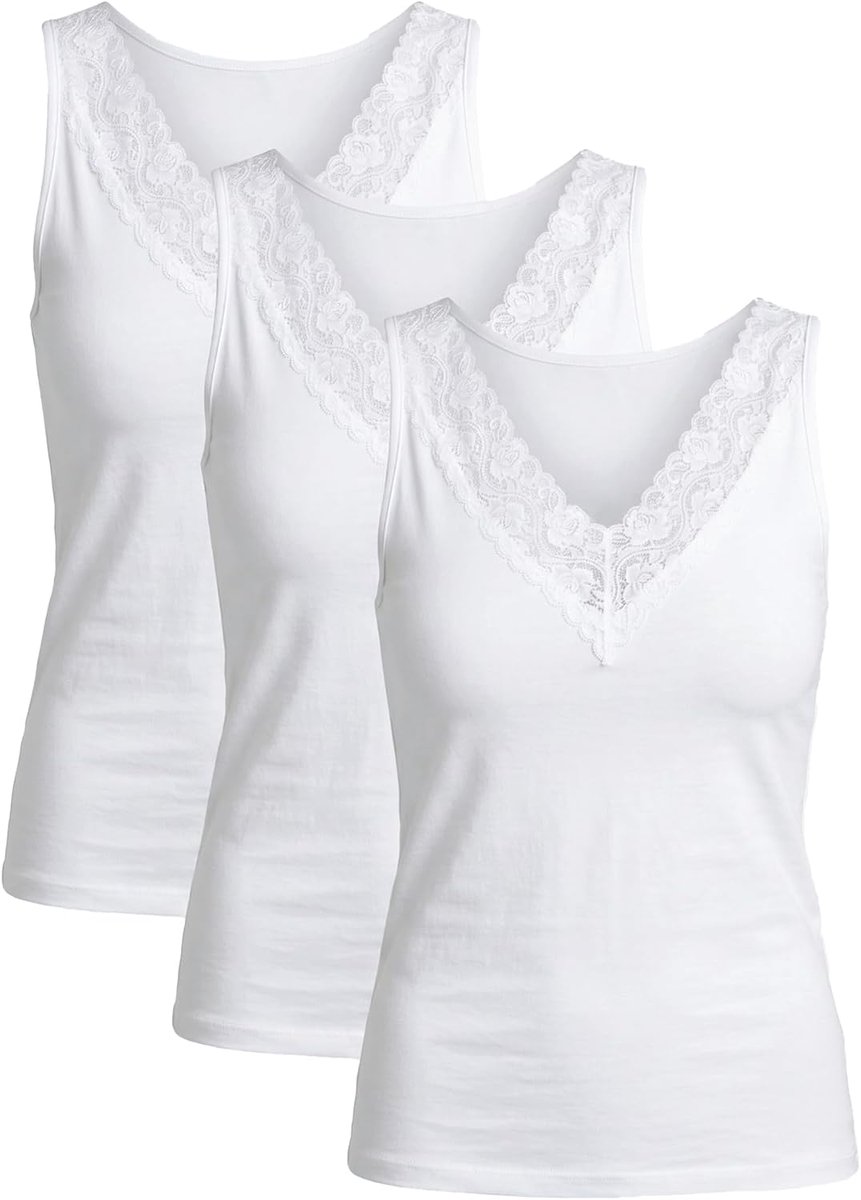 Set van 3 damestops met V-hals en kanten rand, elastische mouwloze basic camisoles, comfortabel nauwsluitend onderhemd, veelzijdige top voor dagelijks gebruik en vrije tijd