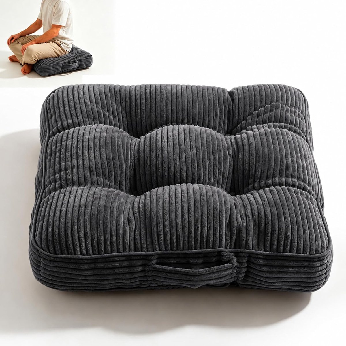 Zitkussen met schuimvulling, wasbaar antislip vloerkussen voor stoelen en banken binnen en buiten, donkergrijs