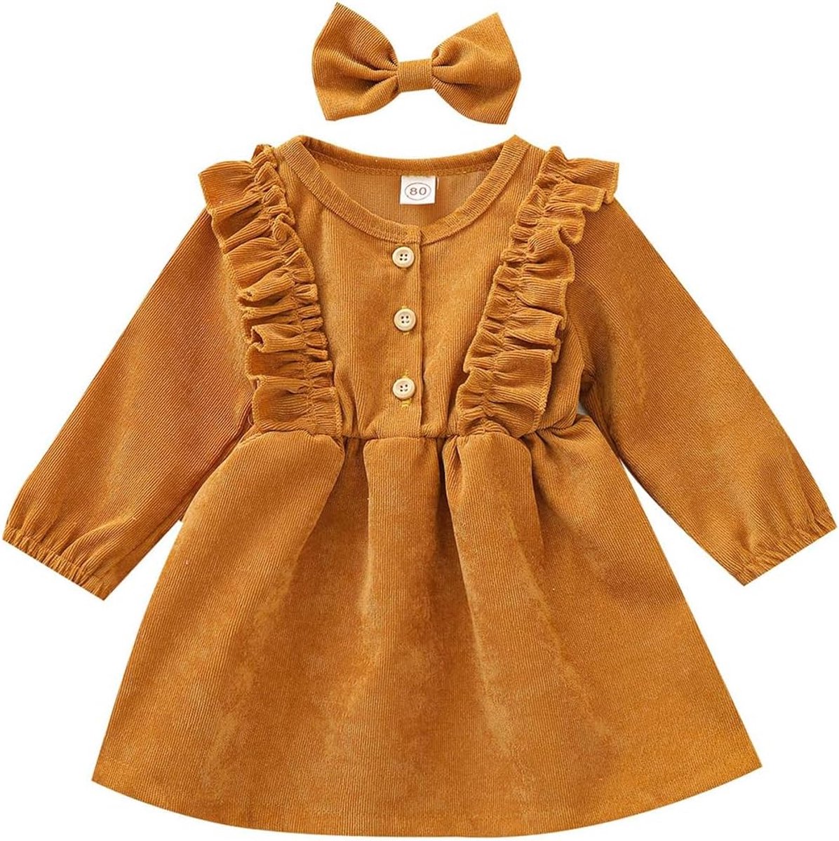 Meisjes lange mouwen ruches corduroy jurk herfst winter jurken