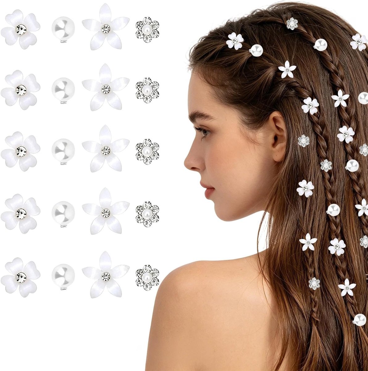 Haarspelden bloemen kralen 4 designs