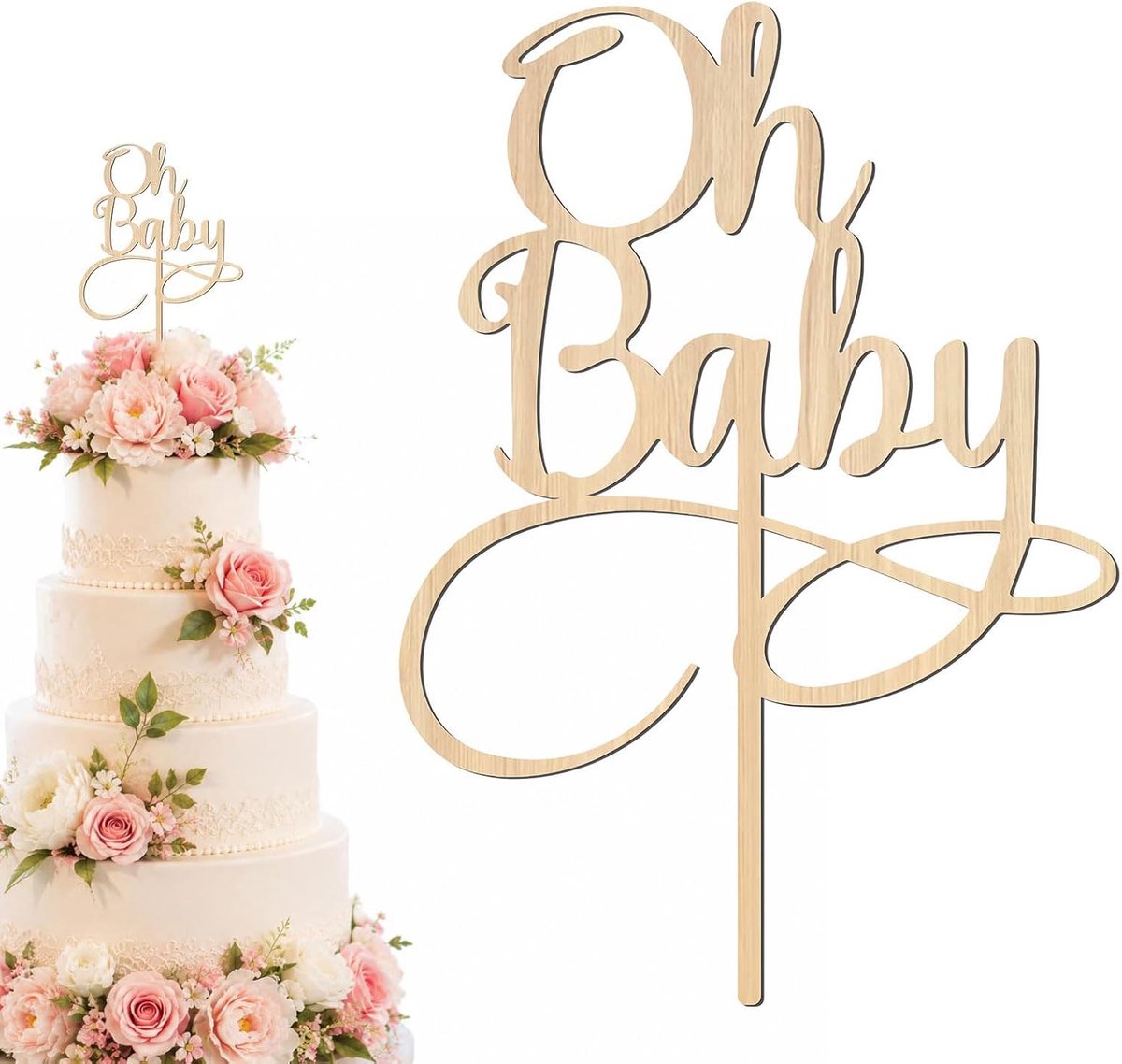 Baby Tortenaufsatz aus Holz, Babyparty Cake, Geslacht onthullen, Cupcake-stokjes voor babyshower, Luiercake Gender Reveal Partydecoratie, Stijl-2