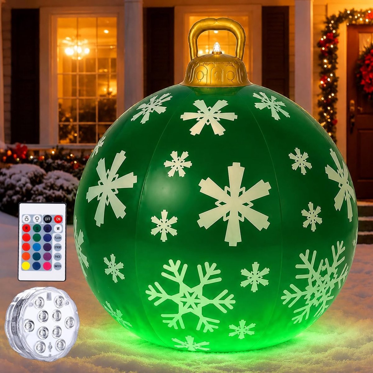 Kerstballen, 60 cm Grote Lichtgevende LED Kerstballen met Afstandsbediening, Opblaasbare Kerstballe, Kerstversiering, Kerstbal