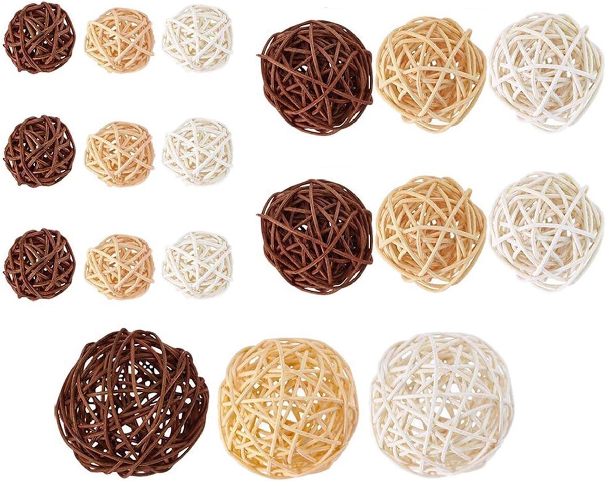 18 stuks rotanballen, decoratieve ballen van wilgen, rotan, 3 maten, voor tafeldecoratie, feest, hanger - ShopVlot