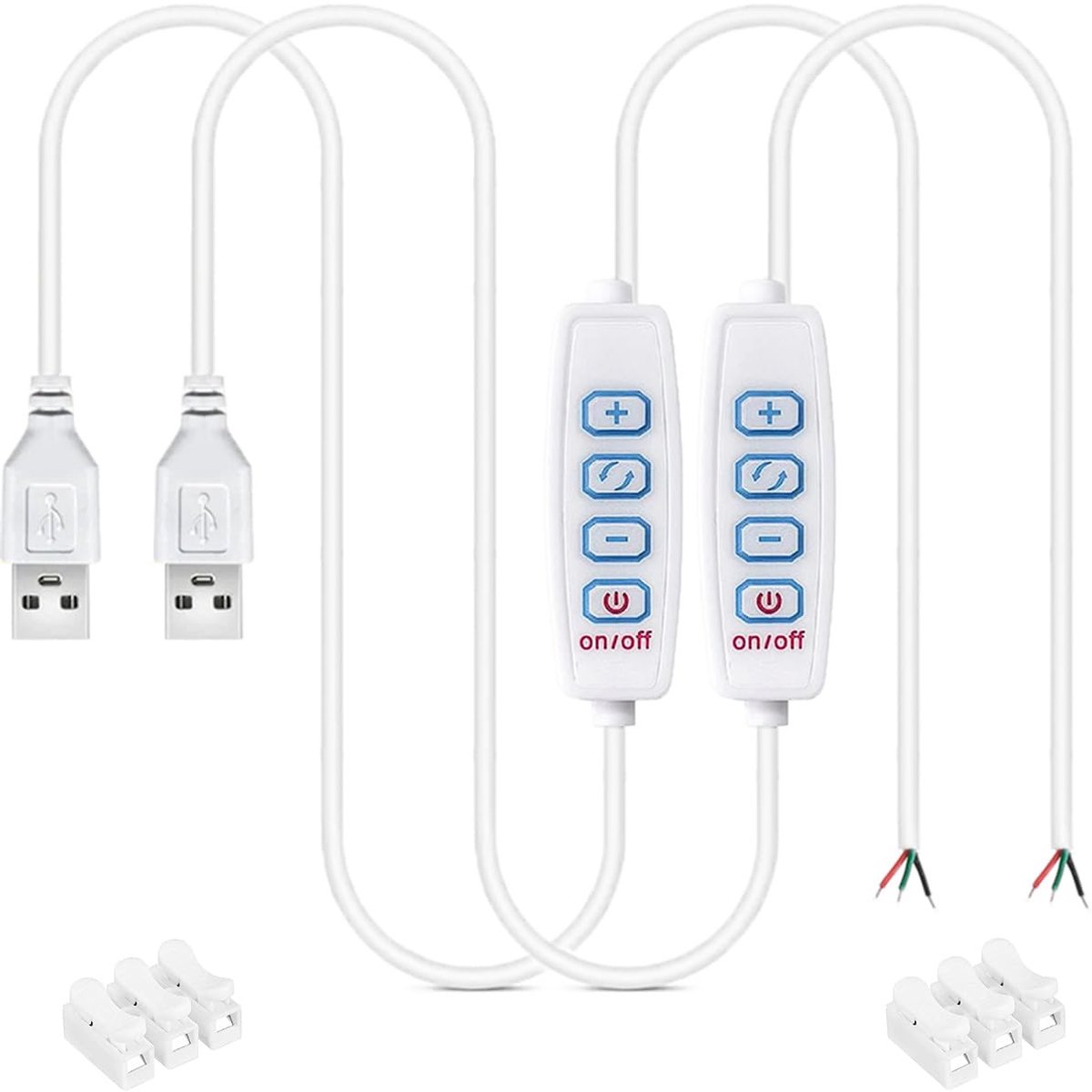 2 stuks USB-ledstrips, dimschakelaar, DC 5 V, verlengkabel 2 m, omschakeling van de lichtkleuren, 4-knops dimmer met - ShopVlot