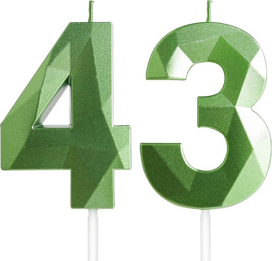 Verjaardagskaarsen 43 - Donkergroene Cijferkaarsen - Cake Topper ...