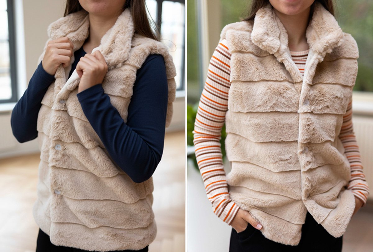 Outspot Zachte damesbodywarmer in imitatiebont Damesvest Beige