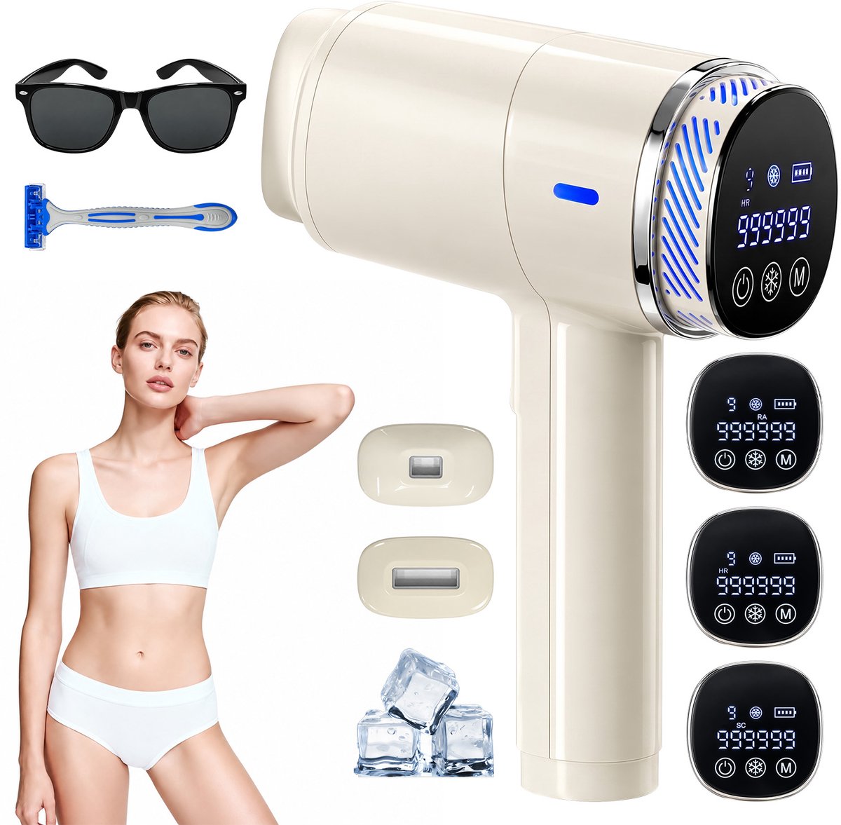 CheerPretty IPL Ontharingsapparaat met Ice Cooling - Ipl Ontharingsapparaten met 999.999 Flitsen - Laser Ontharing Apparaat Dames & Heren - Epileerapparaat met 9 Intensiteiten & Koelsysteem