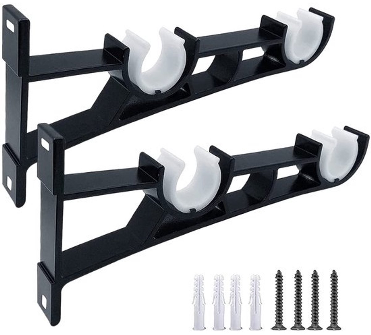 Beugel voor dubbele gordijnroede - Heavy-duty aluminium - Zwart, set van 2