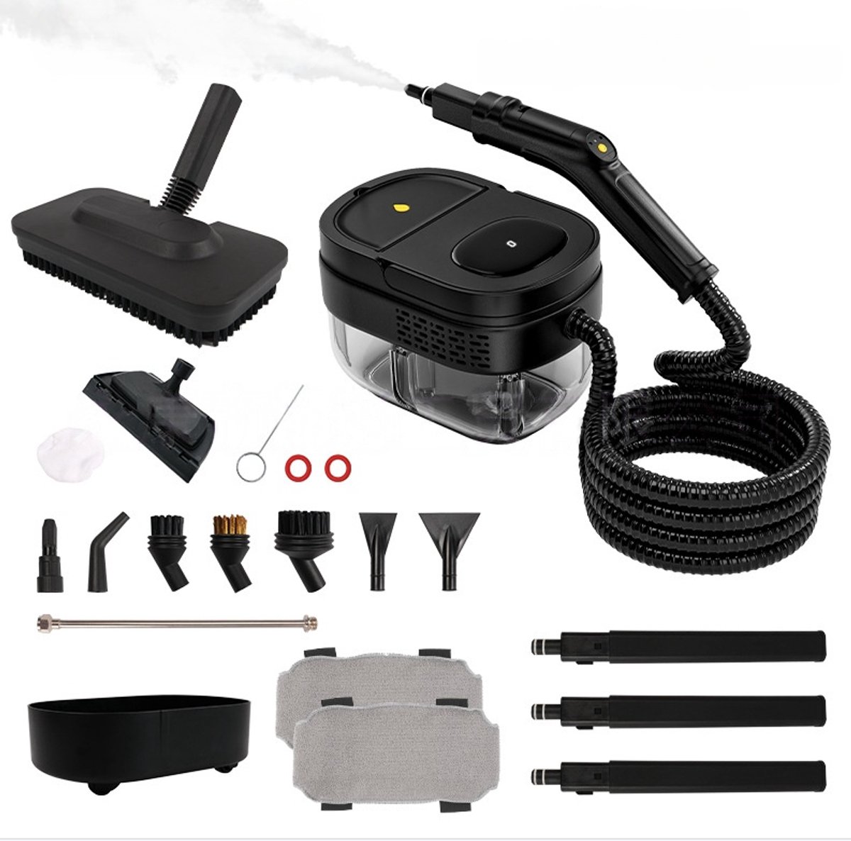 Rayofi 17-in-1 stoomreiniger vloer – Steam Cleaner – Handstoomreiniger – Handstomer – Vlekkenreiniger - Tot 105°C – Chemievrije Dieptereiniging voor Badkamer, Keuken, Voegen, Tegels, Bank, Tapijt -zwart