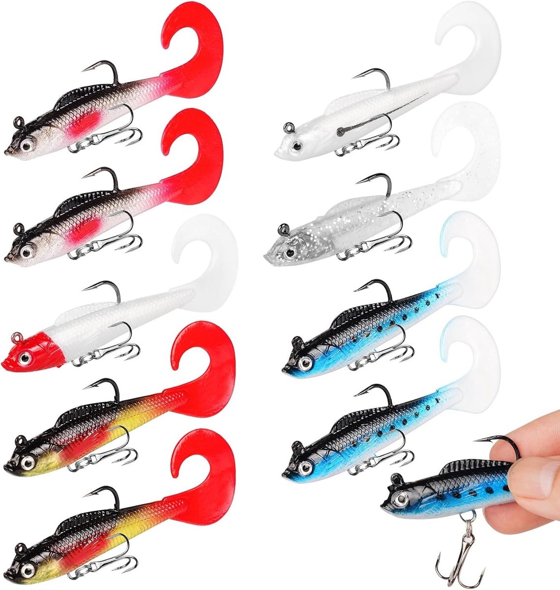 Set van 9 Zachte Silicoon Swimbait Aas voor Snoek, Baars en Forel met Haken – Perfect voor Zeevisserij en Zoetwatervissen
