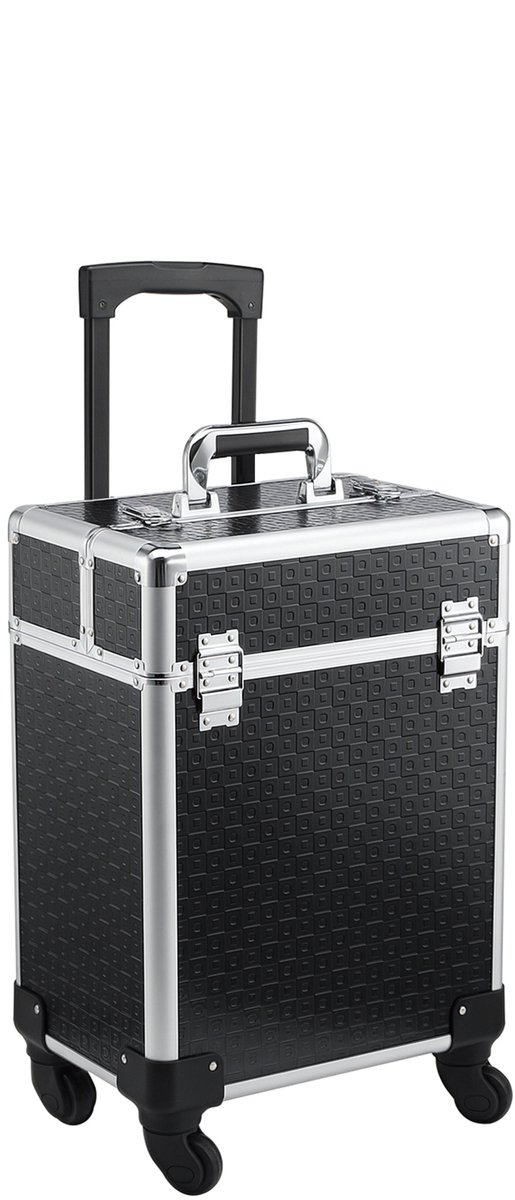 Make-up koffer - met wielen, professionele trolley, voor visagisten, met uitneembare vakken, zwart