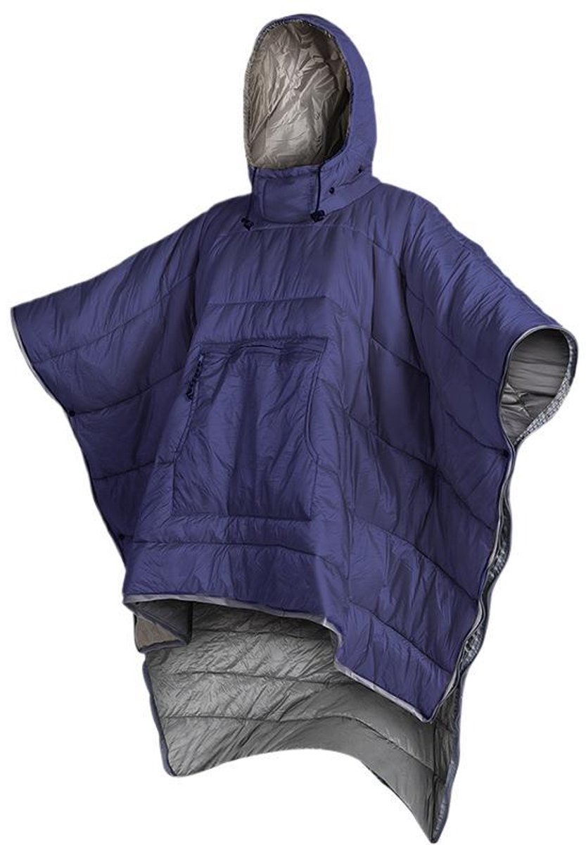 YAGXIG Cape/Slaapzak - Wintercape/Warme deken voor buitenkamperen - Waterdichte slaapzak/hoes - Met capuchon, volwassenenmaat - Machinewasbaar - Marineblauw - One size fits all
