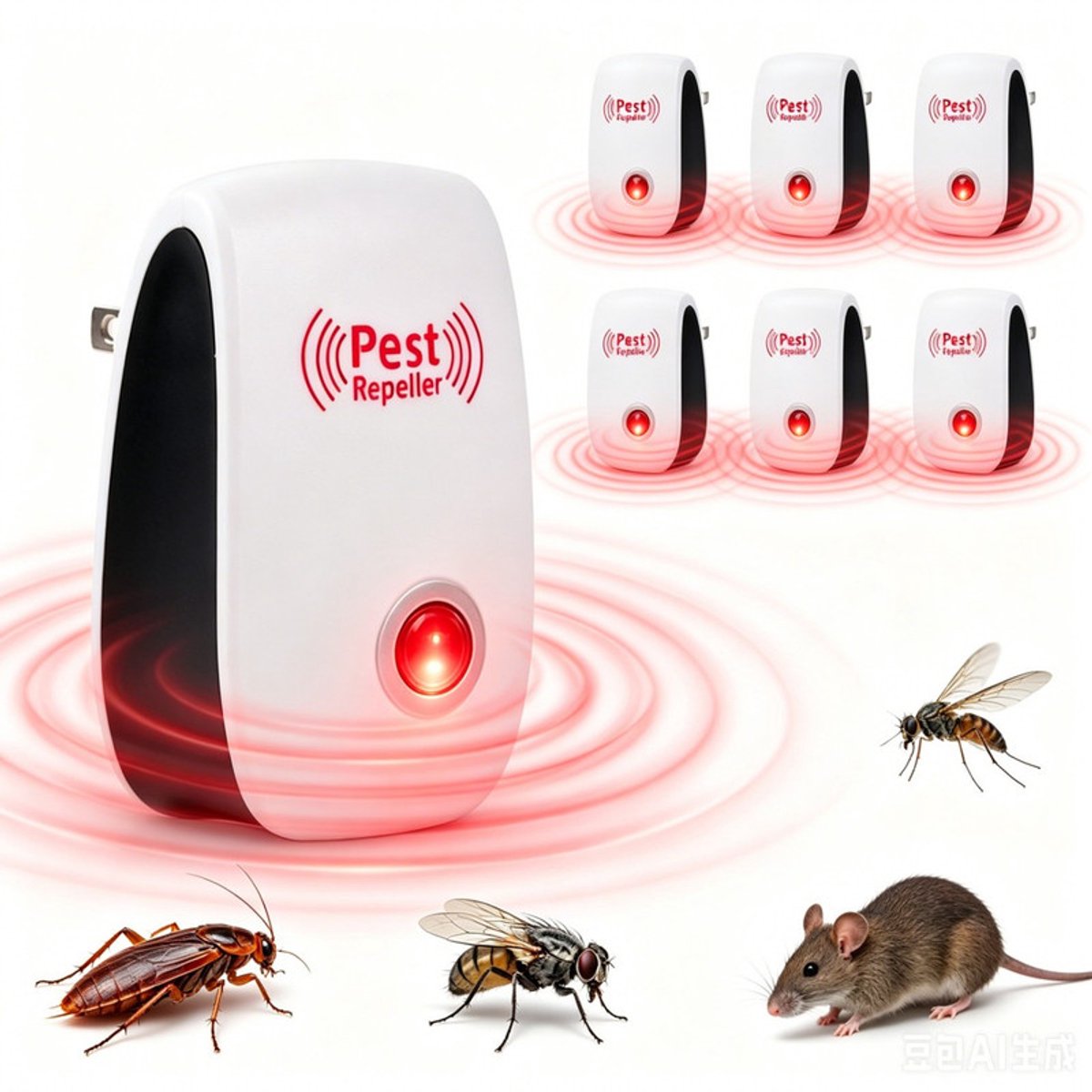 6 stuks Verjager - Ultrasone Muizenverjager - Ongedierte Verjager - Pest Repeller - Muizenverjager voor binnen - Pest Reject - Ongediertebestrijder Zonder Gif - Verjager - Muggenverjager - Insectenverjager - Knaagdierverjager Stekker - 88*56*51mm