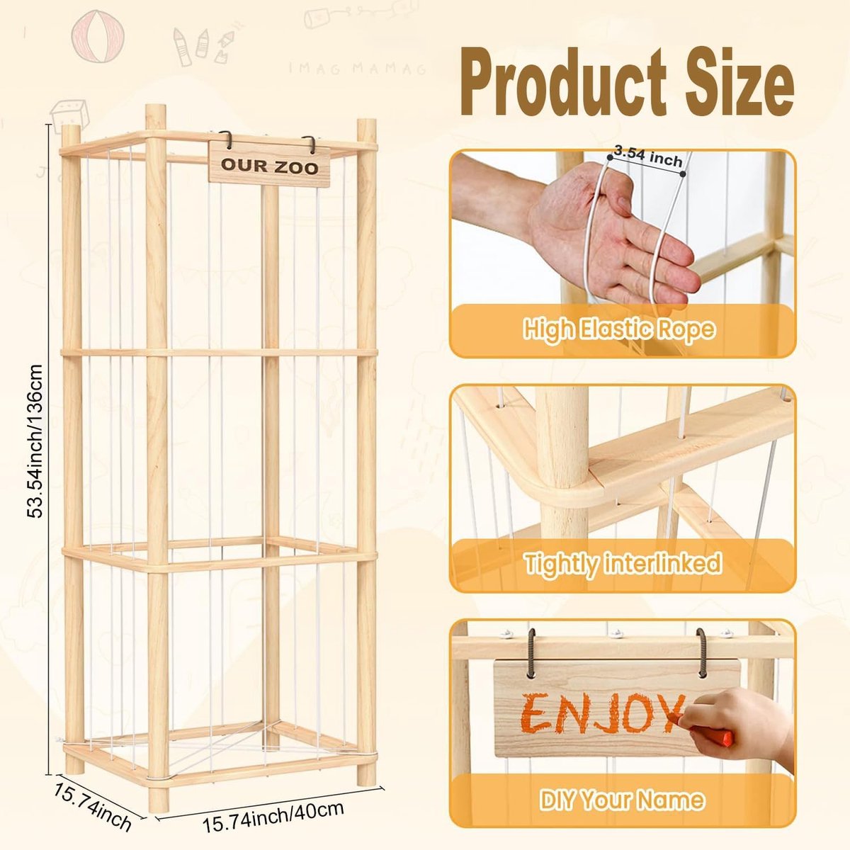 Plush houder grote capaciteit - ruimtebesparend - natuurlijk hout - ideaal voor kinderkamer - ShopVlot — cadeau in Wonen & Interieur - foto 2