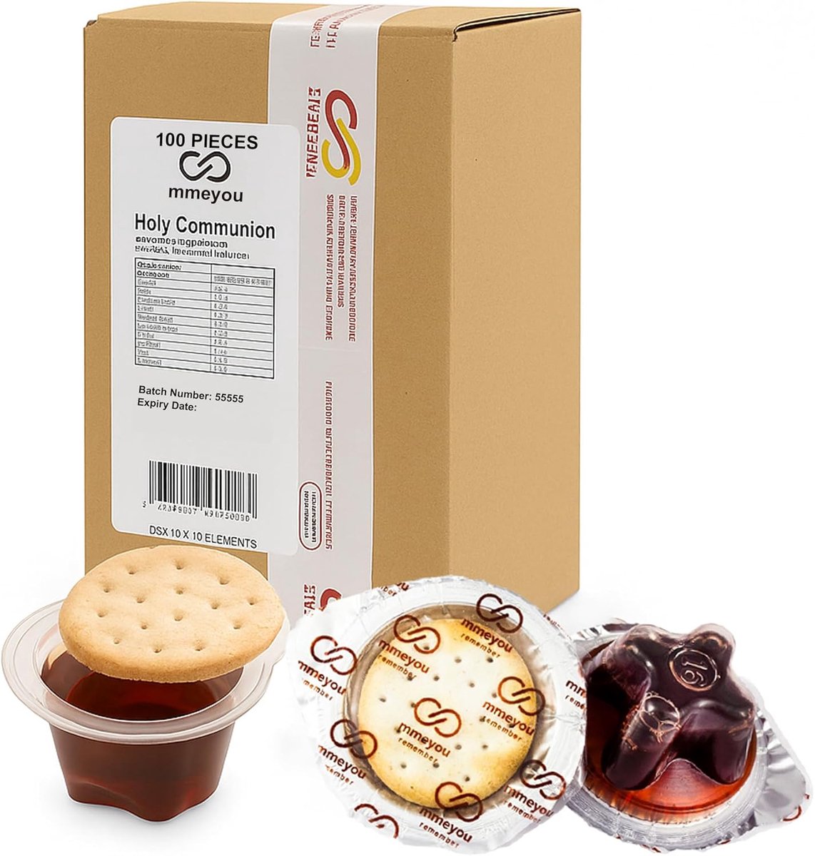 SnelShoppen - 100 Stuks Voorverpakte Heilige Communie Crackers met Rode Druivensap - Disposable Communie Cups Set voor Kerken, Feesten en Religieuze C