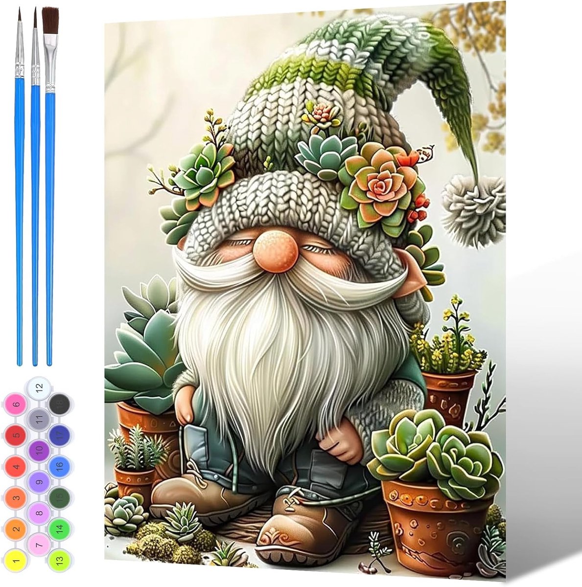 Schilderen op nummer - Gnoom thema - Canvas set met acrylverf - Ontspanning voor volwassenen en kinderen - ShopVlot