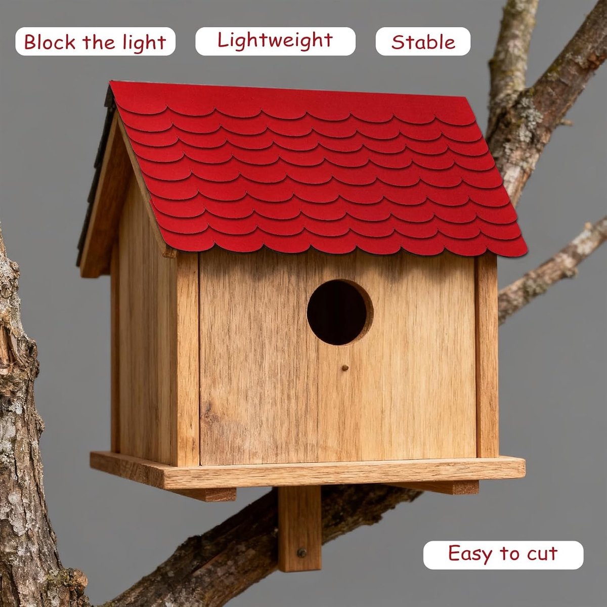 Zelfklevende dakbedekking, 21 stuks, waterdichte dakshingles in rood voor vogelhuisjes, nestkasten en konijnenhokken, op maat te knippen, weerbestendig en duurzaam