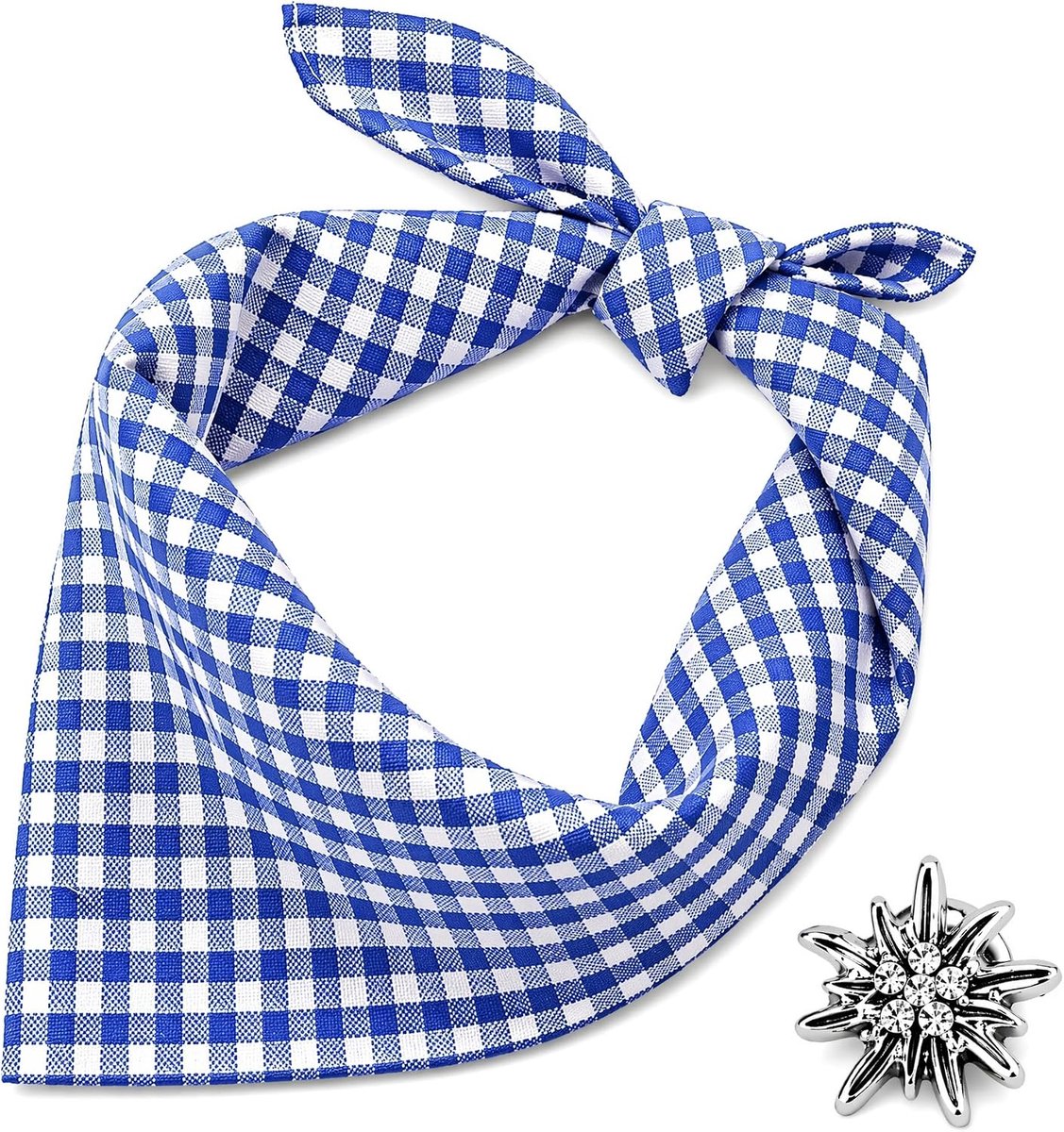 Oktoberfest-outfit dames en heren, klederdrachtdoek, bandana, rood en blauw met broche, klederdrachtaccessoires, halsdoek, weidekleding, driehoekige sjaal