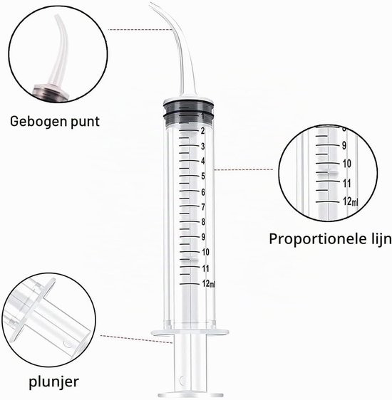 Set van 5 tandarts spuiten van 12 ml met gebogen tip | Ideaal voor mondspoelingen en precisietoepassingen | Herbruikbare kunststof spuit — afbeelding 2