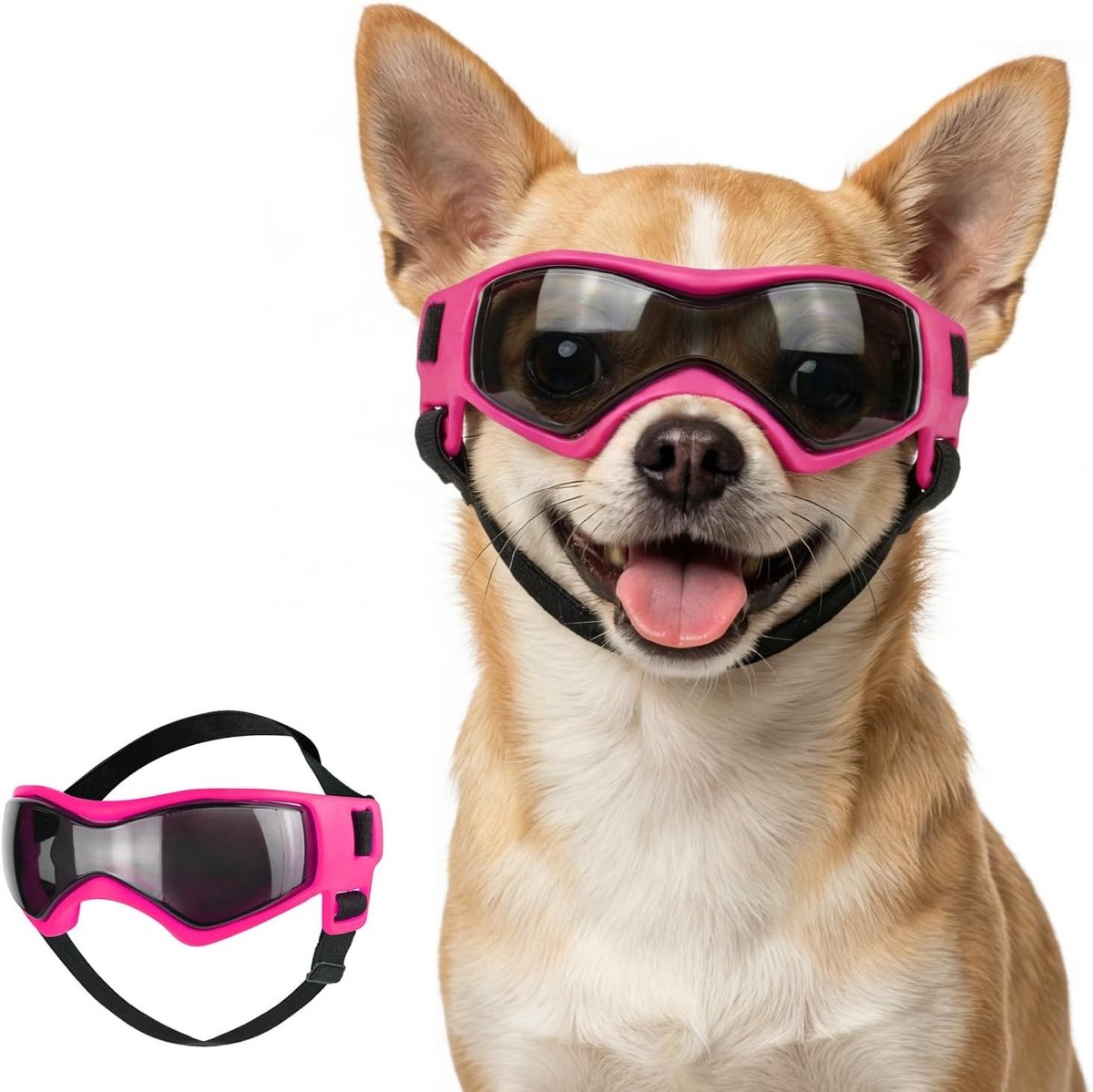 Zonnebril voor Kleine Honden met UV-bescherming, Verstelbare Bandjes en Moto-Design, Roze Hondenbril voor Extra Kleine Rassen