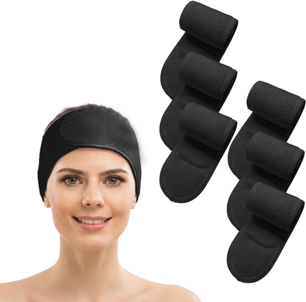 Set van 6 Verstelbare Make-up Haarbanden voor Sport, Douche en Cosmetica - Zwart
