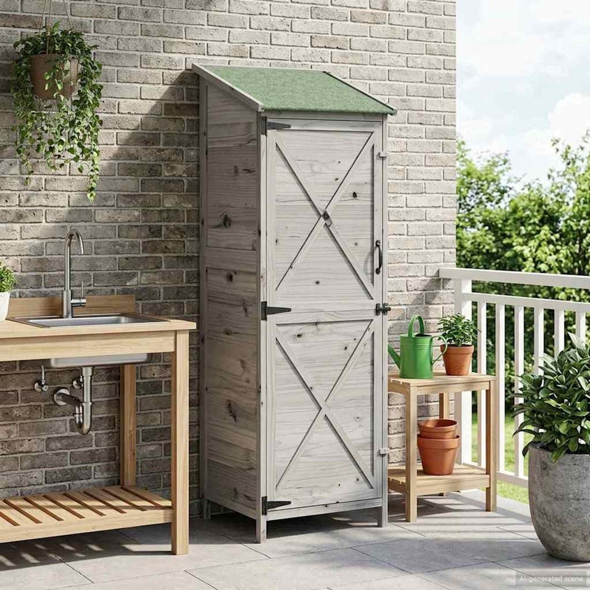 Tuinschuur grijs 59,5 x 56 x 176,5 cm massief hout sparrenhout