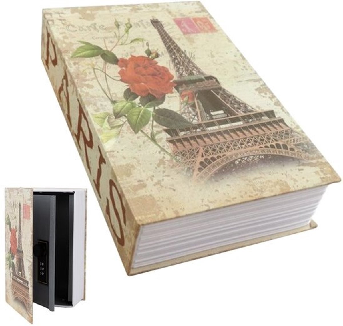 Dailygoods - Boekkluis met combinatieslot, afsluitbare opbergdoos, 24 x 15,5 x 5,5 cm - Rose Diary Paris