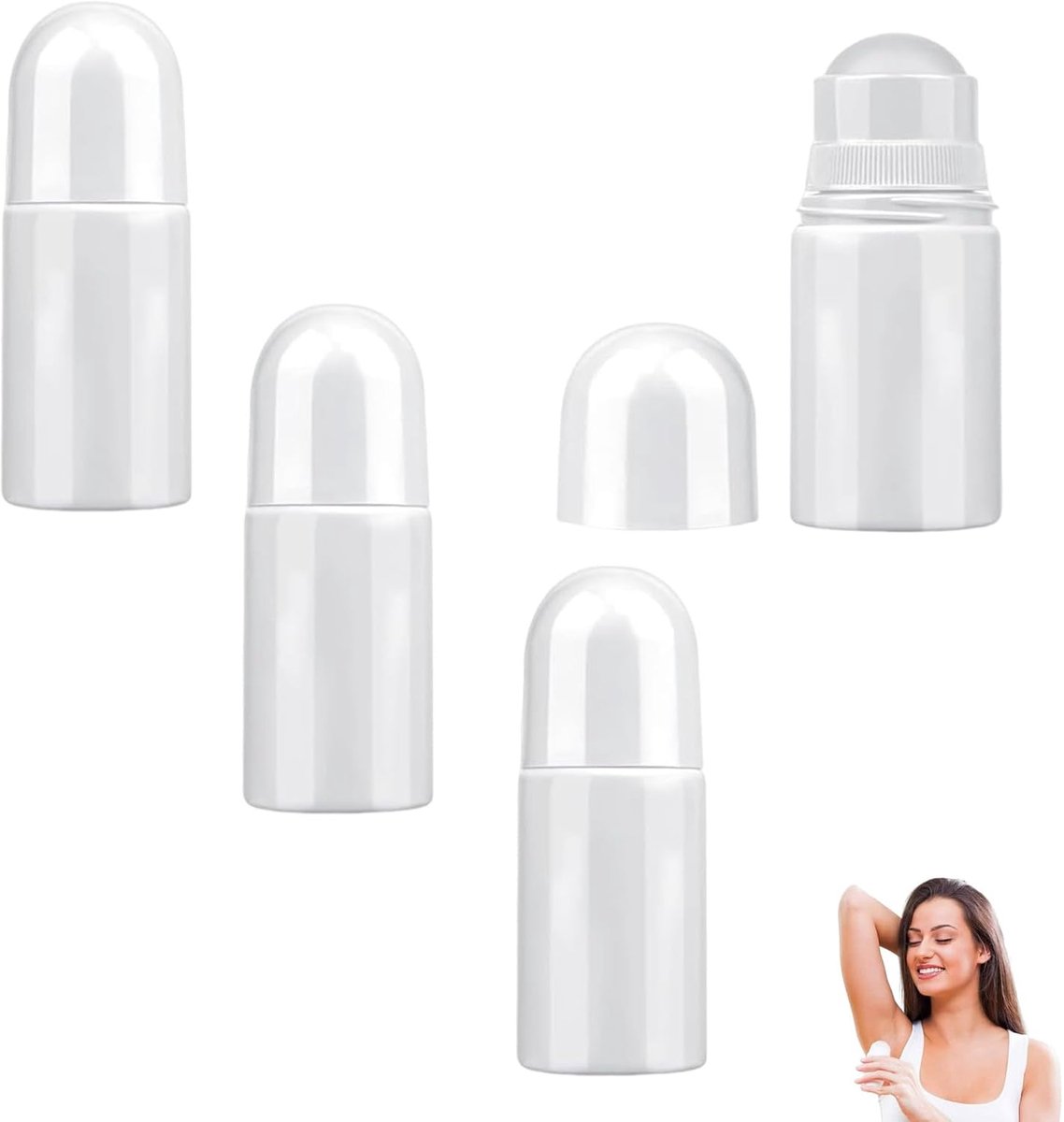 4 stuks deorollers om te vullen, 50 ml, kunststof, lege rollerflessen, navulbare roll-on fles voor onderlip, balsem, geur, oliën, parfum