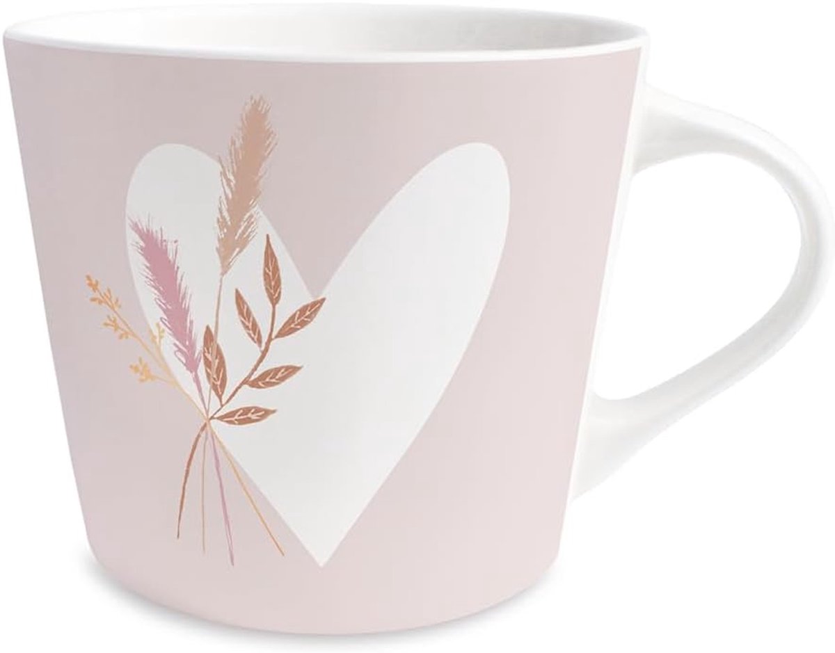 Koffiemok van 100% echt goud, porseleinen mok, 420 ml, hart met boeket
