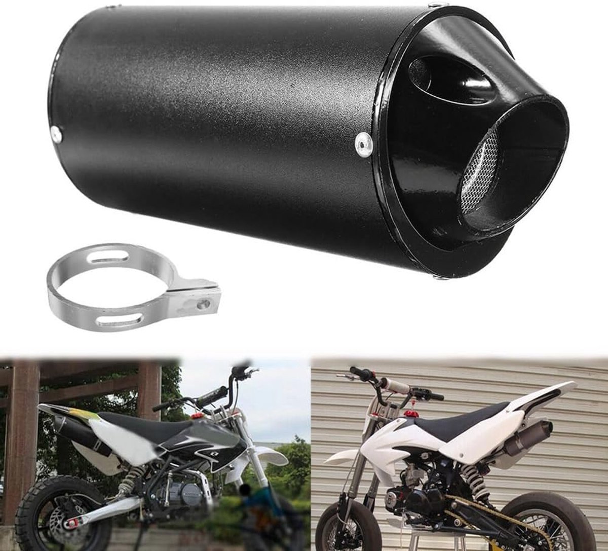 Uitlaatdemper voor motorfiets, 28 mm, universeel, roestvrij staal, achteraan, uitlaatpijp met klemafdichting, voor 50 cc, 110 cc, 125 cc, ATV, Dirt Pit, Quad Bike, motorcross, zwart