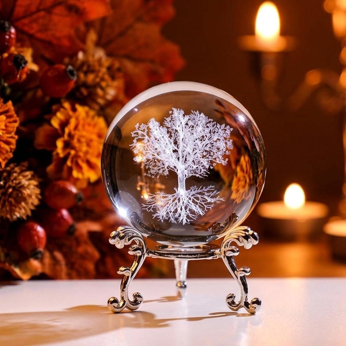 Bol levensboom, witte glazen bol, decoratie voor thuis, Feng Shui, originele geschenken voor dames voor kantoor en kamer