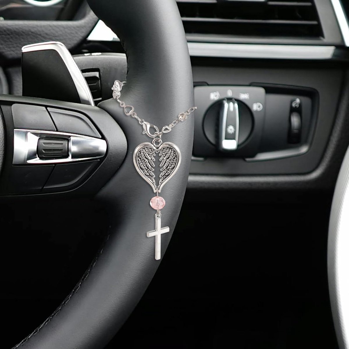 Binnenspiegel-Ornament, Legering Christelijk Stuurwiel Hanger Engelenbescherming Hangend Kruisornament voor Interieurdecoratie Auto