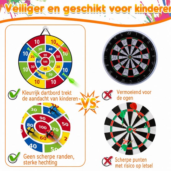Dartbord voor Kinderen - Klittenband Dartbord 66 cm - Dubbelzijdig en Opvouwbaar Dartbord - Dartspel voor Kinderen met 12 Ballen en 4 Darts - Dartbordspeelgoed voor Binnen en Buiten — afbeelding 4