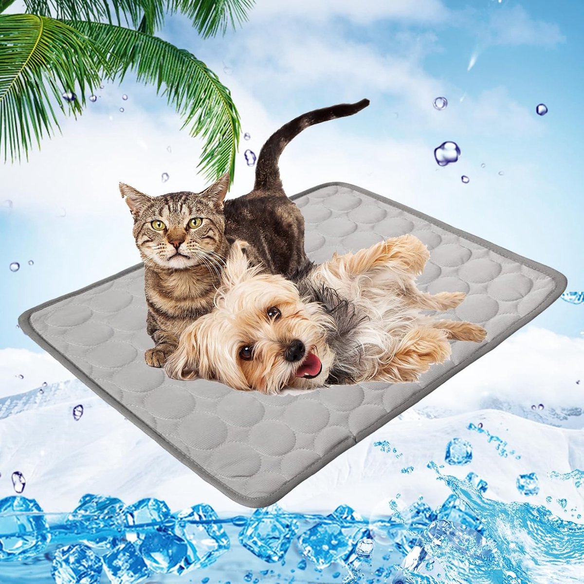 Koelmat voor honden en katten, zelfkoelende hondenmat, huisdier, wasbaar, koeldeken voor binnen, buiten en auto (grijs, 70 x 55 cm)