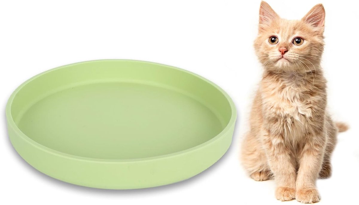 Voederbak voor katten, siliconen voerbak, ovale drinkbak, siliconen bak breed voor droogvoer en natvoer (18 x 2,5 cm, lichtgroen)