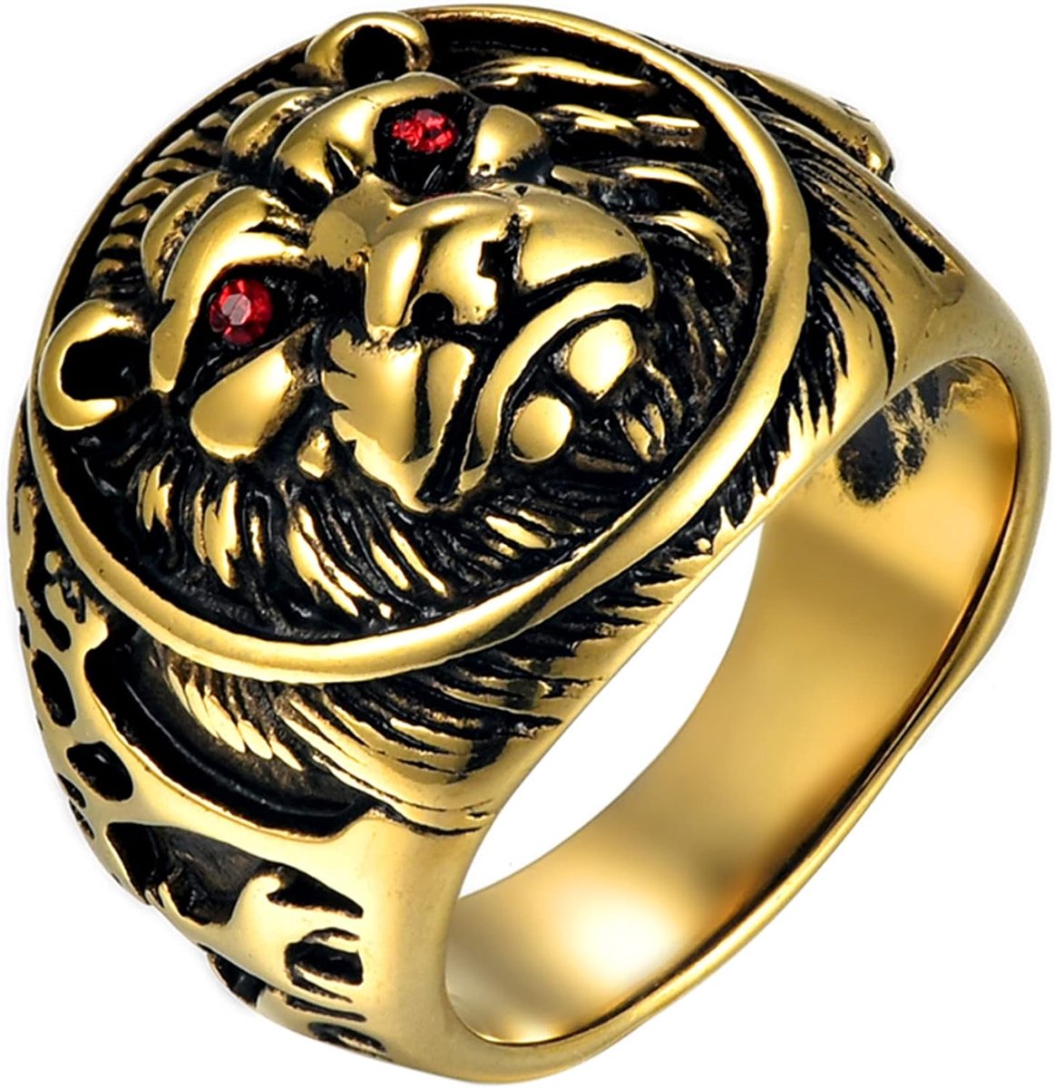 Herenring, zegelring, duimring, goud, zwart, zilver, met leeuwenkop, schild voor bruiloft, verloving, biker, herenaccessoires