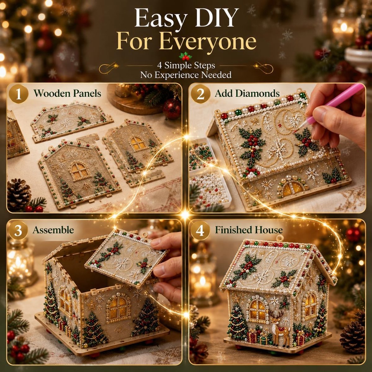 Diamond Painting Kerstmis - 3D houten kerstdorp kersthuis (G) - Diamond Painting Volwassenen - DIY Diamond Painting Kerststad Kerstboomversiering - Schilderen op Nummer - Cadeau – foto 6