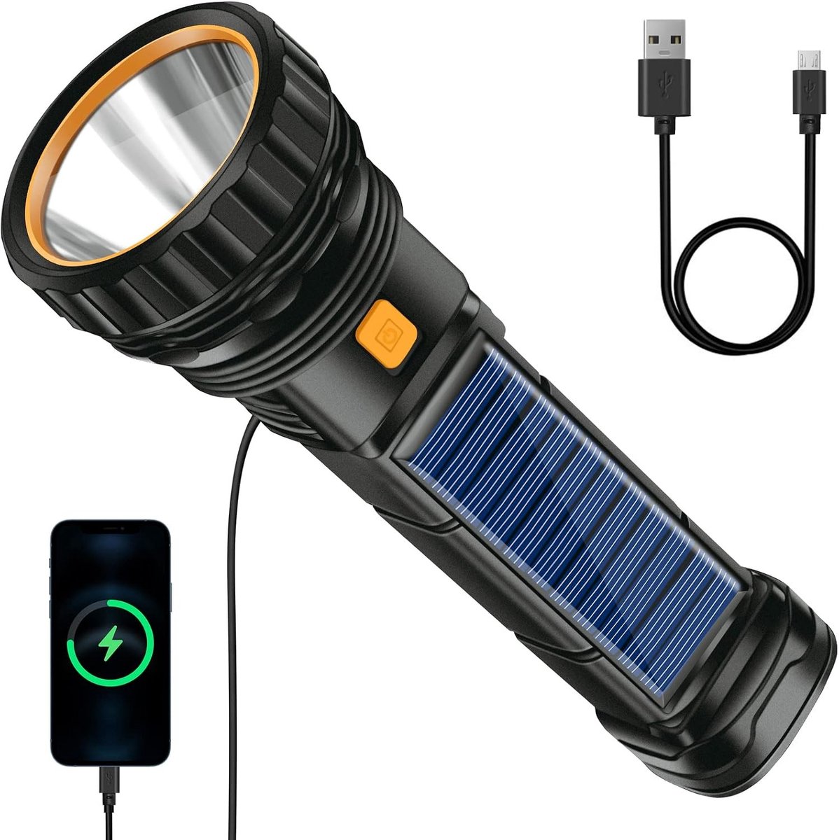 Oplaadbare LED Solar Zaklamp met 1200 mAh Powerbank, Waterdicht en 3 Verlichtingsmodi voor Kamperen en Noodsituaties
