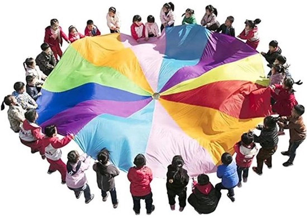 Speelparachute - Activiteitenparachute - Groepsactiviteit voor buiten - Grote diameter - 6 meter - Regenboog