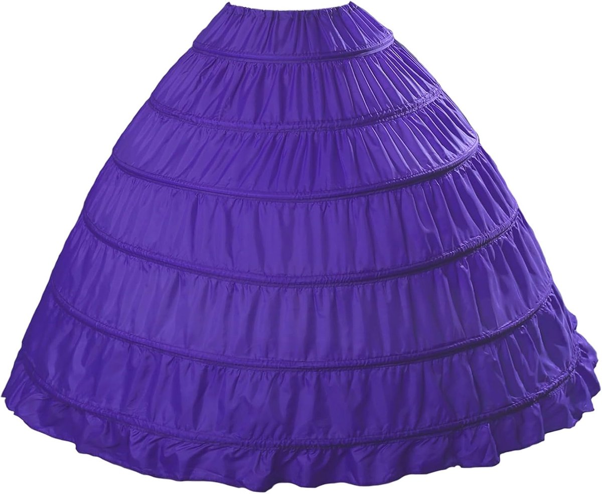 BEAUTELICATE Petticoat Underskirt Crinoline Full A-line 6 Straps Floor Length Wedding Dress Skirt 9 Colours Purple One - ShopVlot