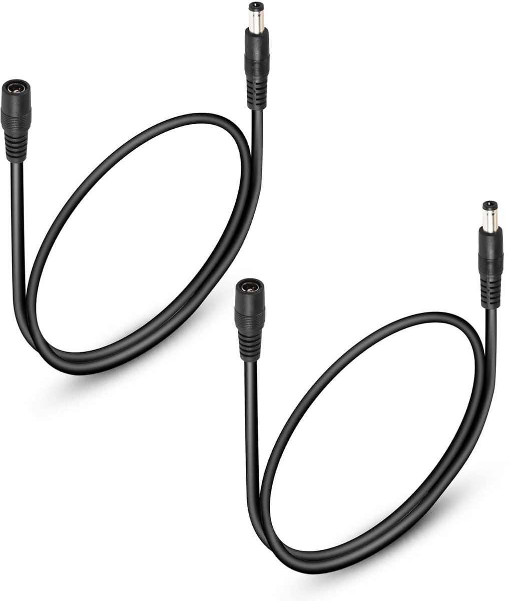 GINTOOYUN 2pcs DC5525 Power Extension Cable DC 5.5mm x 2.5mm Male to Female Power Adapter Cable 1.6 FT 22AWG Cord for - ShopVlot