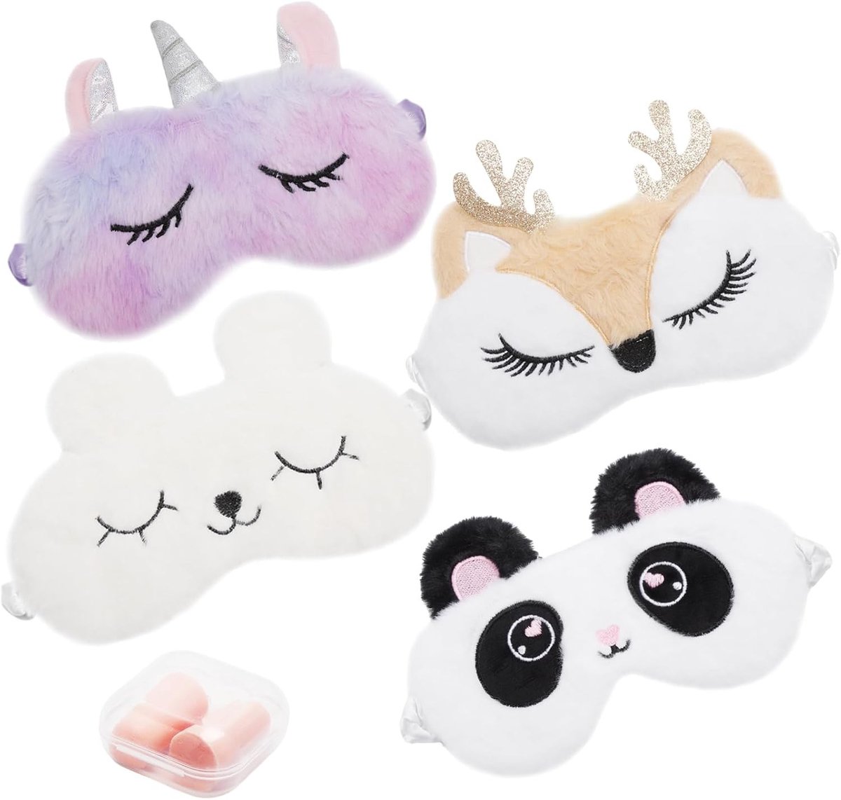 Set van 4 Ultra Zachte Slaapmaskers voor Kinderen - Dieren Motief, Comfortabel en Leuk voor Meisjes en Jongens