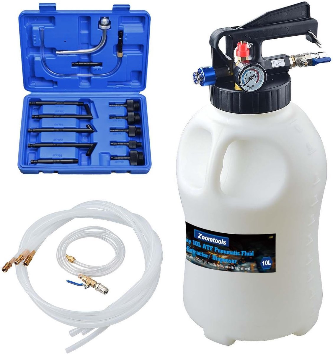 10L Pneumatic Transmission Fluid Transfer Pump, Gearbox Oil Filling Pump with 13pcs ATF Filling Adapters - ShopVlot