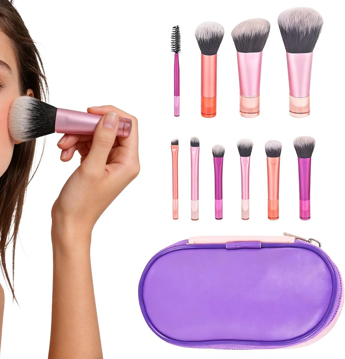 Penseelset make-up, 10 stuks make-upkwasten met opbergtas, make-up kwastenset, draagbare make-upkwastenset voor - ShopVlot