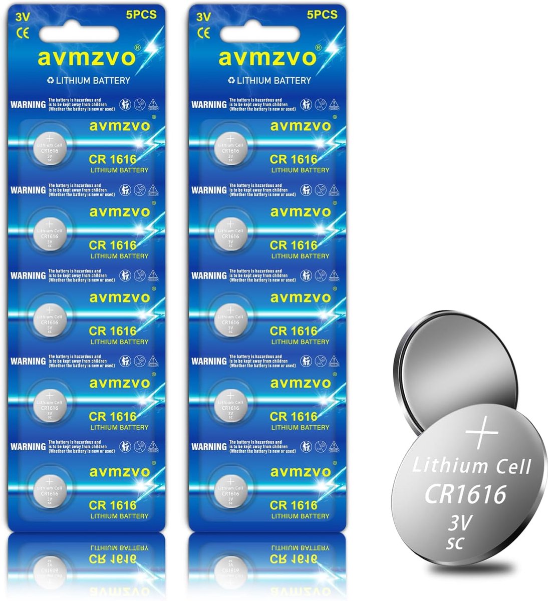 CR1616 Batteries Button Cells, DL1616 ECR1616 Lithium Coin 3V, 10 pieces, Childproof Packaging【5 Year Warranty】 - ShopVlot